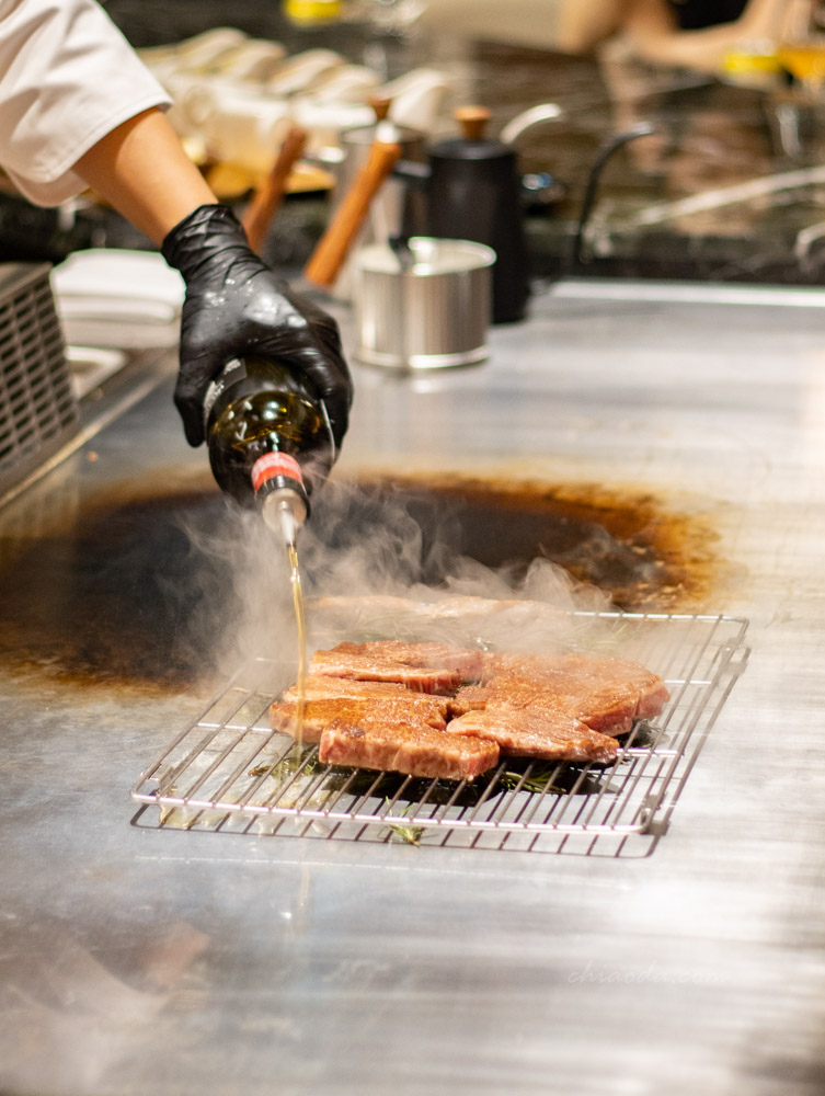 夏登法式鐵板燒　日本 A5 和牛沙朗 迷迭香白蘭地佐馬爾頓海鹽 台中高檔法式鐵板燒