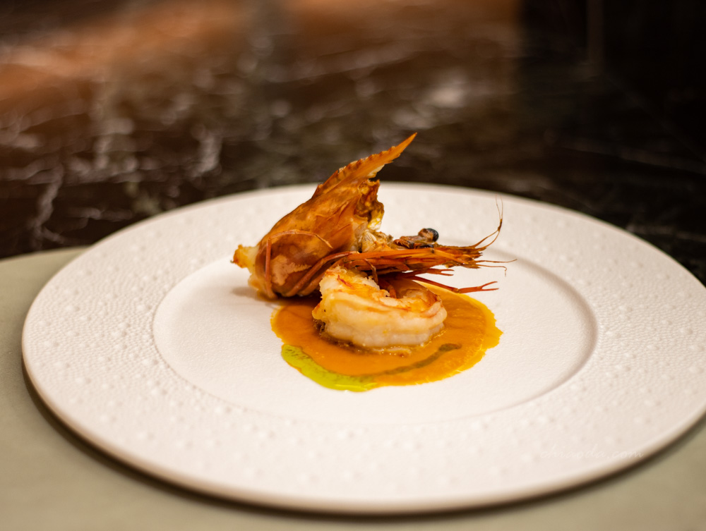 夏登法式鐵板燒　根島生態蝦佐蕃茄甜椒醬 台中高檔法式鐵板燒