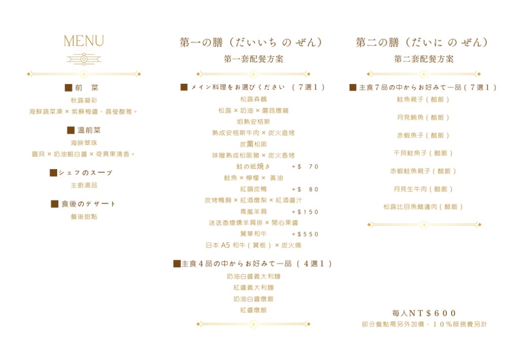 櫻福創意料理　商業午餐菜單