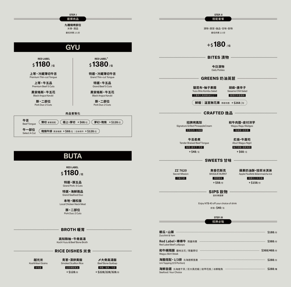 中山red label 漢神洲際菜單 價格